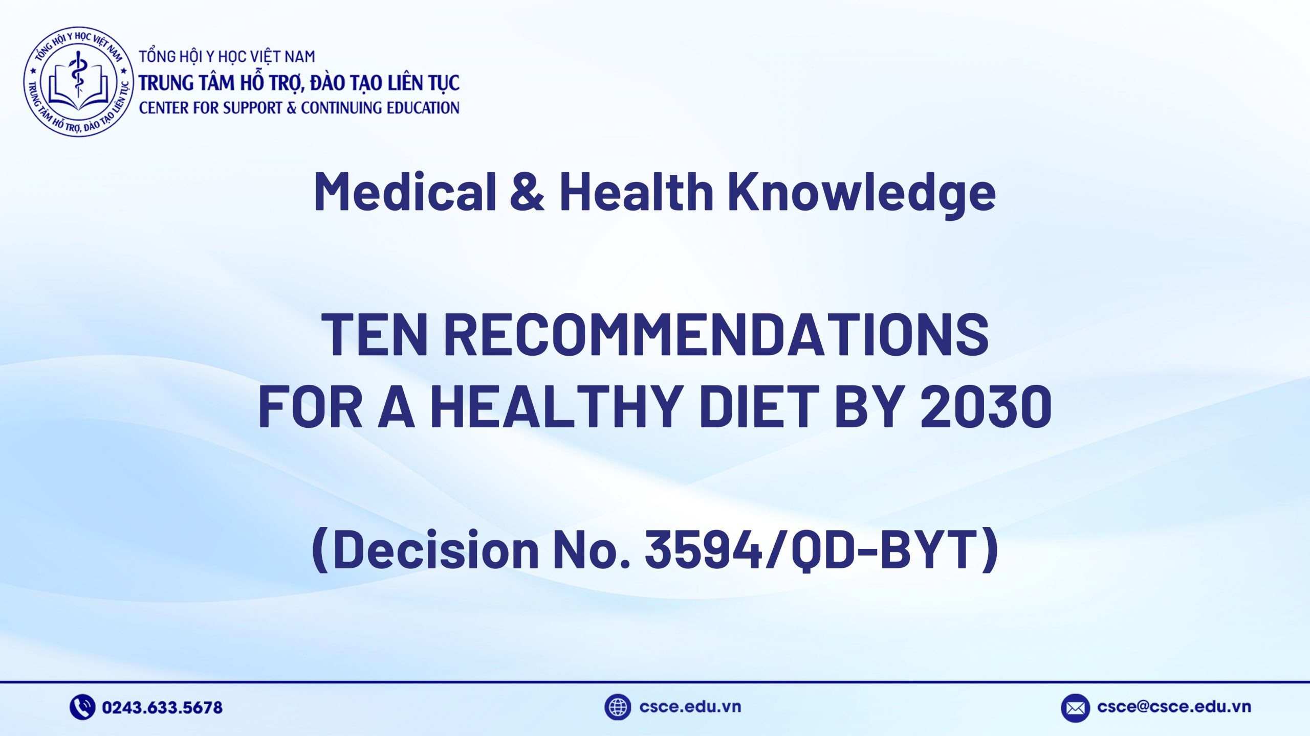 Ten recommendations for a healthy diet by 2030 (Decision No. 3594/QD-BYT)