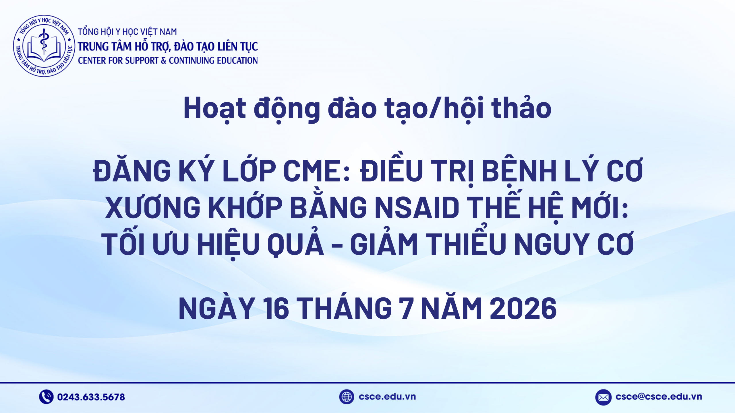 Đăng ký tham dự hội thảo trực tuyến: Điều trị bệnh lý cơ xương khớp bằng NSAID thế hệ mới: Tối ưu hiệu quả – Giảm thiểu nguy cơ